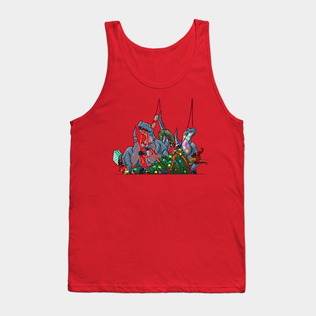 Velociraptor Dinosaur Christmas Decoration Demolition Tank Top by Big Appetite Illustration